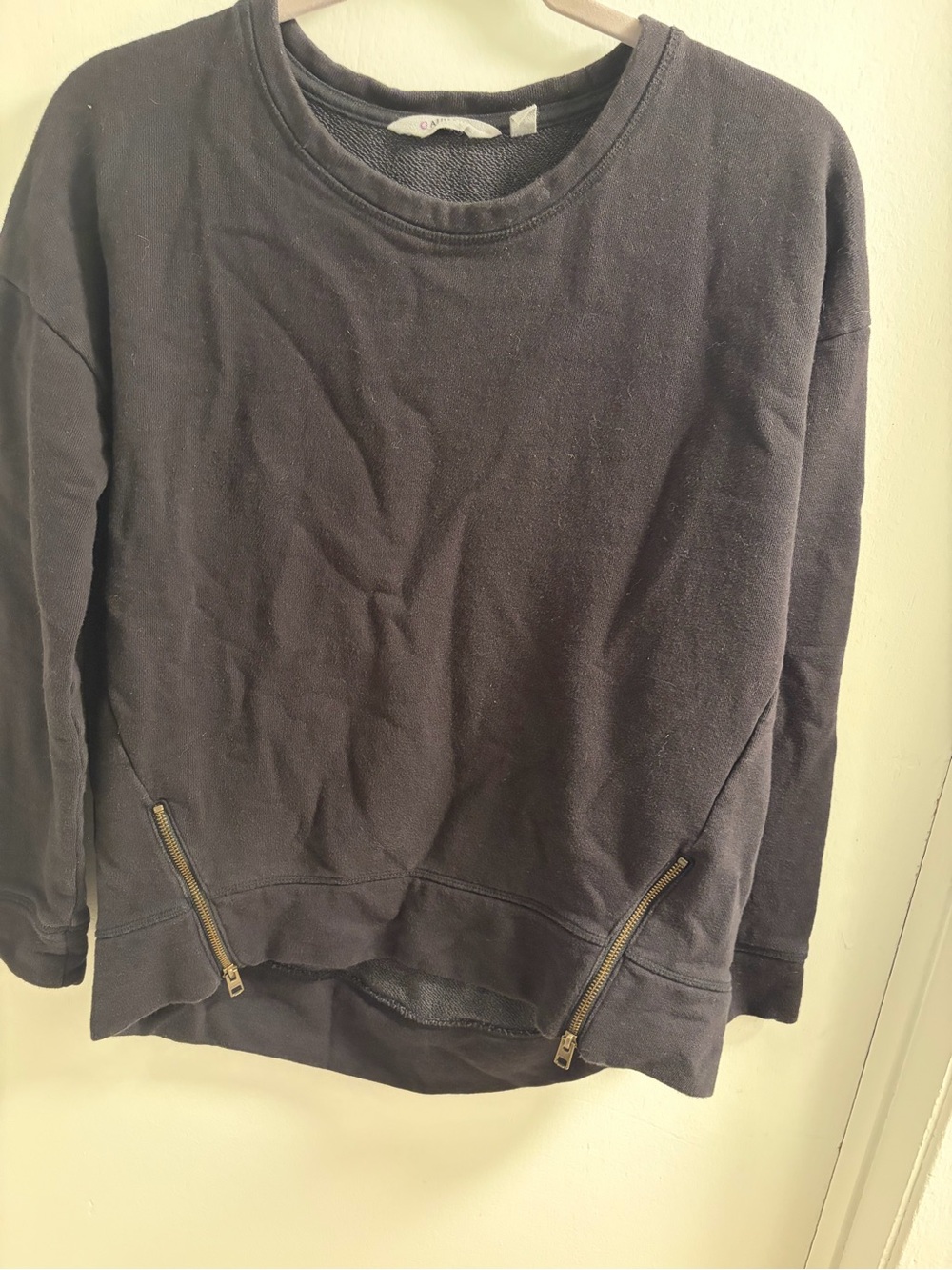 Athleta Black Side Zip Cozy French Terry Crewneck Sweatshirt Size Extra Small